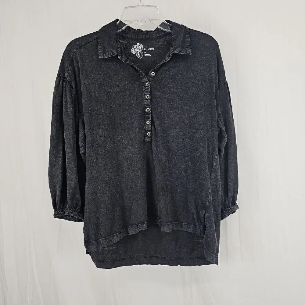 Anthropologie Pilcro Buttoned Balloon Sleeve BlouseβSize S WashedβBlack